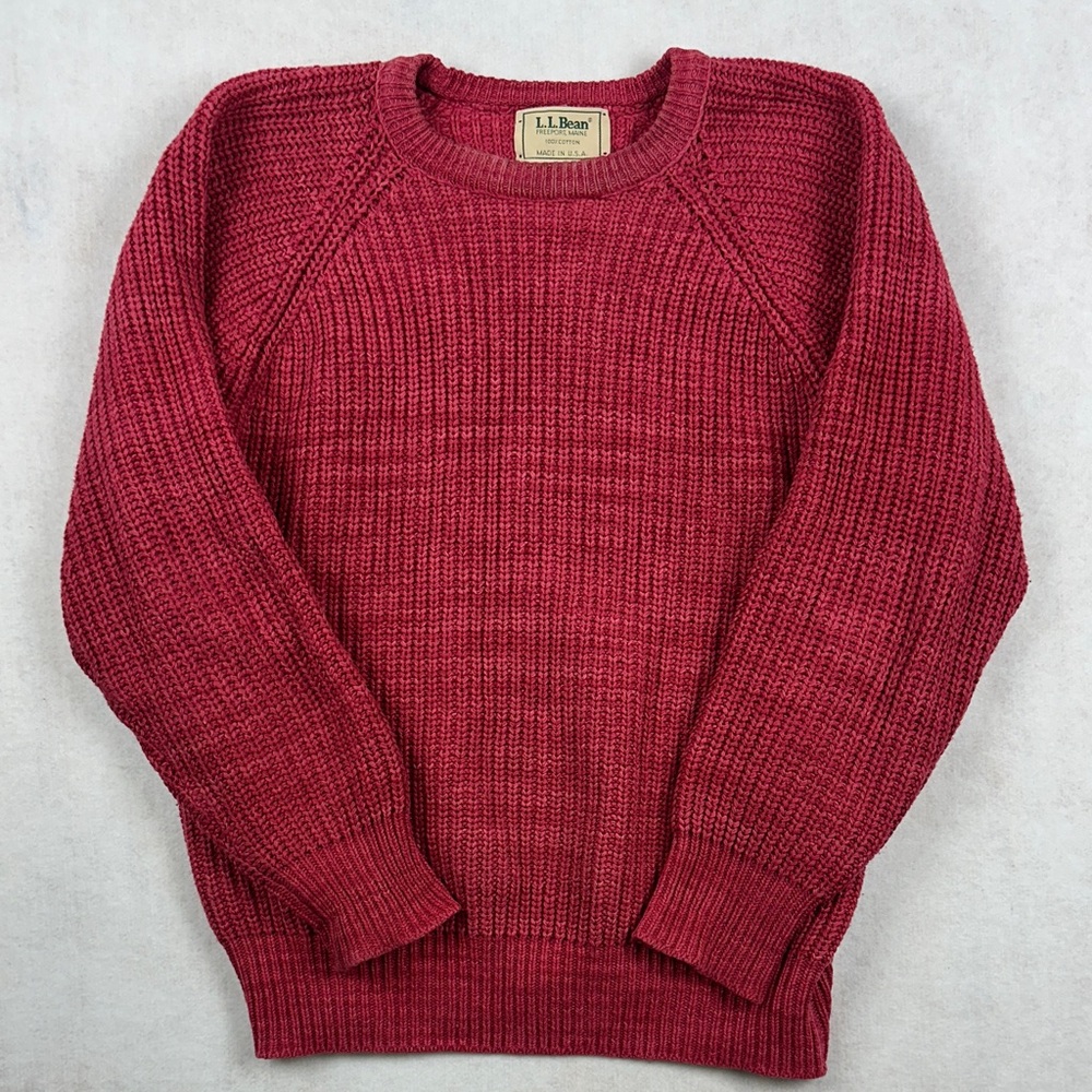Vintage LL Bean Women’s  Cotton Knit Fisherman Chunky 70s-90s Sweater Red M